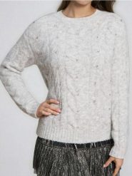 Sweter z cyrkoniami i domieszką wełny - szary. Szare swetry nierozpinane damskie Sinsay, l, bez wzorów, z wełny, bez kołnierzyka, bez ramiączek. Za 69.99 zł.