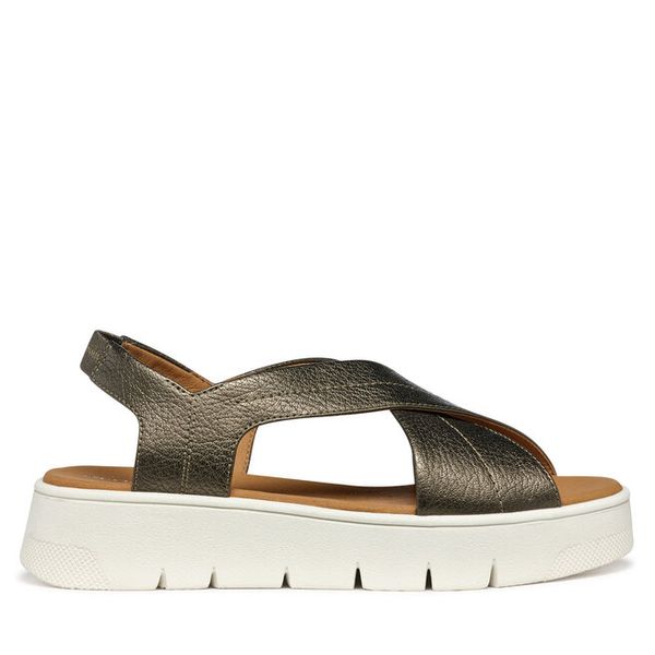 Sandały Geox. Zielone sandały damskie Geox, bez wzorów, bez obcasa, na koturnie, bez zapięcia. Za 209.99 zł.