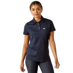 Damska koszulka polo Ariat Rebar Foreman. Niebieskie bluzki damskie Ariat, bez wzorów, biznesowe, bez kołnierzyka, bez ramiączek. Za 227.00 zł.