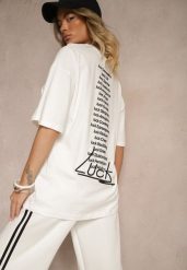 Biała Koszulka o Fasonie T-shirt z Napisami Na Plecach i na Przodzie Seninora. Białe bluzki damskie Renee, l, bez wzorów, z jeansu, klasyczne, bez kołnierzyka, bez ramiączek. Za 49.99 zł.