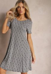 Czarno-Biała Wiskozowa Sukienka o Rozkloszowanym Fasonie z Ornamentalnym Wzorem Jasminas. Czarne sukienki damskie Renee, m, bez wzorów, z wiskozy, boho, bez kołnierzyka, bez ramiączek, mini, rozkloszowane. Za 59.99 zł.