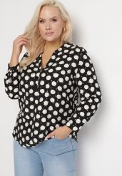 Czarna Koszula z Wiskozą w Kropki z Regulowanymi Rękawami Zerriana. Czarne koszule damskie Born2be, xl, bez wzorów, z jeansu, eleganckie, bez kołnierzyka, bez ramiączek. Za 79.99 zł.