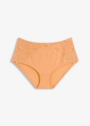 Figi modelujące z delikatną koronką. Brązowe majtki damskie bonprix, z koronki. Za 54.99 zł.