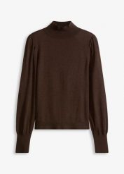 Cienki sweter. Brązowe swetry nierozpinane damskie bonprix, bez wzorów, bez kołnierzyka, bez ramiączek. Za 109.99 zł.