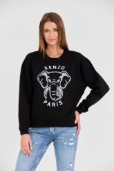 KENZO Czarna damska bluza VARSITY JUNGLE' ELEPHANT EMBRO, Rozmiar XS. Czarne bluzy damskie Kenzo, s, bez wzorów, bez ramiączek, bez kaptura. W wyprzedaży za 699.99 zł.