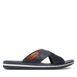 Klapki Rieker. Niebieskie klapki męskie Rieker, bez wzorów, bez zapięcia. Za 229.99 zł.