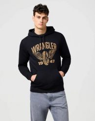 MESKA BLUZA WRANGLER AMERICANA HOODIE BLACK 112371457. Czarne bluzy męskie Wrangler, xxl, bez wzorów, bez ramiączek, z kapturem. Za 189.99 zł.