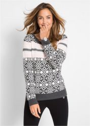 Sweter. Szare swetry nierozpinane damskie bonprix, bez wzorów, bez kołnierzyka, bez ramiączek. Za 99.99 zł.