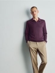 Sweter polo z wiskozą - ciemnofioletowy. Fioletowe swetry męskie Reserved, l, bez wzorów, z dzianiny, bez kołnierzyka, bez ramiączek. Za 119.99 zł.