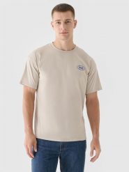 4F T-shirt oversize z nadrukiem męski - beżowy XL. Brązowe t-shirty męskie 4F, m, bez wzorów, z bawełny, bez kołnierzyka, bez ramiączek. Za 69.99 zł.