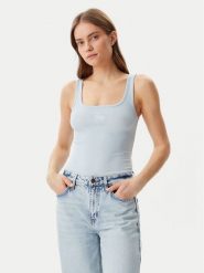 Guess Jeans Top W5GP26 KA0H1 Niebieski Regular Fit. Niebieskie topy damskie Guess Jeans, xs, z aplikacjami, z bawełny, bez kołnierzyka, bez ramiączek. Za 79.99 zł.