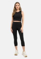Prążkowane legginsy 3/4 N-PALERMO. Czarne legginsy damskie Volcano, s, bez wzorów, z materiału, z podwyższonym stanem, krótkie, na fitness i siłownię. Za 99.99 zł.