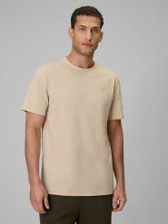 4F T-shirt regular gładki męski - beżowy M. Brązowe t-shirty męskie 4F, m, bez wzorów, z materiału, bez kołnierzyka, bez ramiączek. Za 49.99 zł.
