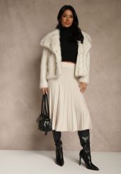 Beżowa Dzianinowa Spódnica Plisowana o Rozkloszowanym Kroju Tuswia. Brązowe spódnice damskie Renee, na co dzień, l, z aplikacjami, z dzianiny, klasyczne, z podwyższonym stanem, midi, proste. Za 69.99 zł.