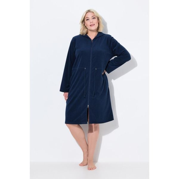 Damskie Szlafrok kaptur tunel 2-kierunkowy zamek błyskawiczny długi rękaw. Niebieskie szlafroki damskie Ulla Popken, plus size, bez wzorów, z bawełny, plus size, bez ramiączek, bez kaptura. W wyprzedaży za 223.99 zł.