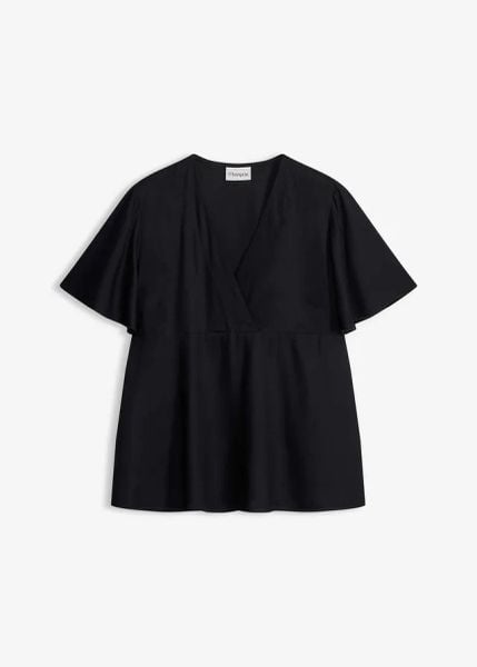 Bluzka z lejącej wiskozy. Czarne bluzki damskie bonprix, bez wzorów, z wiskozy, eleganckie, bez kołnierzyka, bez ramiączek. Za 82.99 zł.