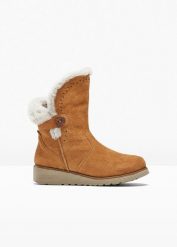 Kozaki marki Skechers. Brązowe kozaki damskie bonprix, bez wzorów, bez obcasa, bez zapięcia. Za 399.99 zł.