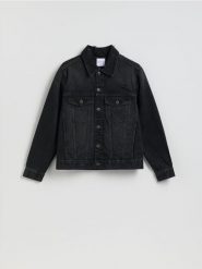 Jeansowa kurtka z przetarciami - szary. Szare kurtki męskie Reserved, l, bez wzorów, z denimu, bez kaptura. Za 169.99 zł.