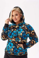 Dresowa bluza Olivia z motywem kwiatów PLUS SIZE XXL. Brązowe bluzy damskie Moda Size Plus Iwanek, plus size, z aplikacjami, z bawełny, eleganckie, bez ramiączek, z kapturem. Za 279.90 zł.