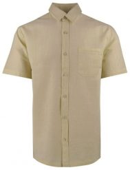 Koszula Weekendowa z Lnem, Krótki Rękaw - Brave Soul - Beżowa. Brązowe koszule męskie Brave Soul, l, bez wzorów, z bawełny, casualowe, bez kołnierzyka, bez ramiączek. Za 129.00 zł.