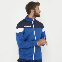 Kurtka sportowa Bolivia błękitno-niebieska. Niebieskie kurtki sportowe męskie Legea, m, bez wzorów, z materiału, bez kaptura, na fitness i siłownię. Za 72.00 zł.
