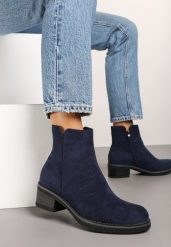 Granatowe Klasyczne Botki z Ociepleniem Rearielis. Niebieskie botki damskie Born2be, bez wzorów, z jeansu, eleganckie, bez obcasa, na obcasie, bez zapięcia. Za 129.99 zł.