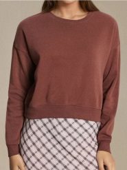 Bluza crewneck regular basic - brązowy. Brązowe bluzy damskie Sinsay, l, bez wzorów, sportowe, bez ramiączek, bez kaptura. Za 29.99 zł.