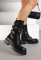 Czarne Botki Typu Workery Zdobione Sprzączkami Therrie. Czarne botki damskie Renee, z aplikacjami, z jeansu, bez obcasa, na płaskiej podeszwie, bez zapięcia. Za 169.99 zł.