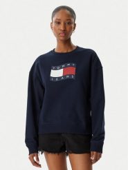 Tommy Jeans Bluza Wavy Flag DW0DW22742 Granatowy Boxy Fit. Niebieskie bluzy damskie Tommy Jeans, xs, bez wzorów, z bawełny, bez ramiączek, bez kaptura. Za 409.99 zł.