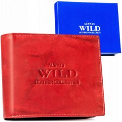 Portfel skórzany Always Wild AW-N5-MAL czerwony. Czerwone portfele męskie Always Wild, bez wzorów, ze skóry. Za 45.00 zł.