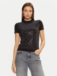 Guess T-Shirt W5RI15 J1314 Czarny Regular Fit. Czarne t-shirty damskie Guess, s, z aplikacjami, z bawełny, bez kołnierzyka, bez ramiączek. Za 149.99 zł.