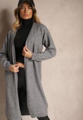 Szary Niezapinany Casualowy Kardigan z Wełną o Długim Kroju Zozita. Szare kardigany damskie Renee, uniwersalny, bez wzorów, z jeansu, eleganckie, bez kołnierzyka. Za 84.99 zł.