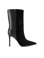 Eva Minge Botki NAILA-587-980 Czarny. Czarne botki damskie Eva Minge, bez wzorów, ze skóry, bez obcasa, na szpilce, bez zapięcia. Za 479.99 zł.