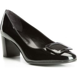 Buty damskie. Czarne czółenka damskie Wittchen, bez wzorów, ze skóry, eleganckie, bez obcasa, na obcasie, bez zapięcia. W wyprzedaży za 299.90 zł.