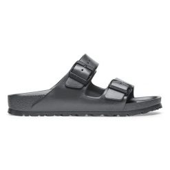 Birkenstock Arizona EVA Metallic Anthracite Klapki damskie. Szare klapki damskie Birkenstock, na lato, bez wzorów, z materiału, eleganckie, bez obcasa, bez zapięcia. Za 179.99 zł.