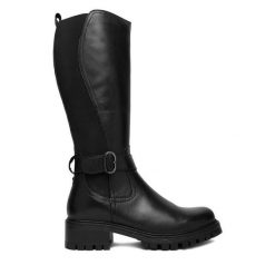 Kozaki Lasocki. Czarne kozaki damskie Lasocki, bez wzorów, bez obcasa, na słupku, bez zapięcia. Za 429.99 zł.