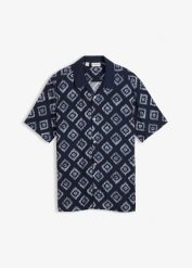 Koszula z krótkim rękawem i kołnierzykiem kubańskim. Niebieskie koszule męskie bonprix, m, bez wzorów, bez kołnierzyka, bez ramiączek. Za 32.99 zł.
