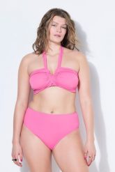 Damskie Góra od bikini miękkie miseczki wiązanie na szyi. Czerwone stroje kąpielowe damskie Ulla Popken, plus size, bez wzorów, z elastanu. Za 179.99 zł.