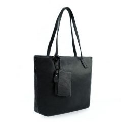 Torba damska skórzana shopper Solier FL34 Rillia czarna. Czarne torby na laptopa damskie bez wzorów, z bawełny, na ramię, duże. Za 166.99 zł.