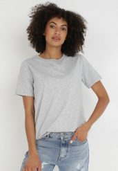 Jasnoszary T-shirt Keatris. Szare t-shirty damskie Born2be, l, bez wzorów, z bawełny, bez kołnierzyka, bez ramiączek. Za 29.99 zł.