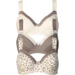 Biustonosz (3 szt.) bonprix z nadrukiem + brunatny + w kolorze szampana. Brązowe biustonosze bonprix, z aplikacjami, z koronki. Za 98.97 zł.