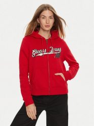 Guess Jeans Bluza W4BQ03 KC811 Czerwony Regular Fit. Czerwone bluzy damskie Guess Jeans, xs, z aplikacjami, z bawełny, bez ramiączek, bez kaptura. Za 249.99 zł.