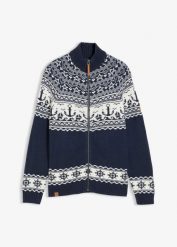 Sweter rozpinany w norweski wzór. Niebieskie swetry męskie bonprix, m, bez wzorów, bez kołnierzyka, bez ramiączek. Za 149.99 zł.
