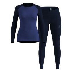 Bielizna termoaktywna - zestaw Odlo Set ACTIVE WARM Special Set. Niebieskia bielizna sportowa damska ODLO, bez wzorów. W wyprzedaży za 347.75 zł.