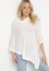 Biała Asymetryczna Bluzka w Stylu Narzutki Oversize Otisha. Białe bluzki damskie Born2be, bez wzorów, z jeansu, eleganckie, z asymetrycznym kołnierzem, bez ramiączek. Za 39.99 zł.