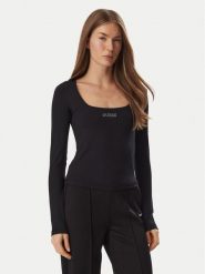 Guess Bluzka V6BP05 K6318 Czarny Slim Fit. Czarne bluzki damskie Guess, m, z aplikacjami, bez kołnierzyka, bez ramiączek. Za 234.99 zł.