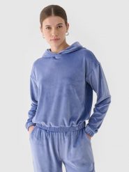4F Bluza dresowa z weluru nierozpinana z kapturem damska - granatowa M. Niebieskie bluzy damskie 4F, m, bez wzorów, z dresówki, sportowe, bez ramiączek, z kapturem. W wyprzedaży za 59.99 zł.