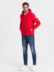 Męska kurtka z polarowym środkiem SOFTSHELL- czerwony V6 OM-JANP-0137 - XL. Czerwone kurtki męskie Ombre Clothing, l, bez wzorów, z elastanu, bez kaptura. Za 173.99 zł.