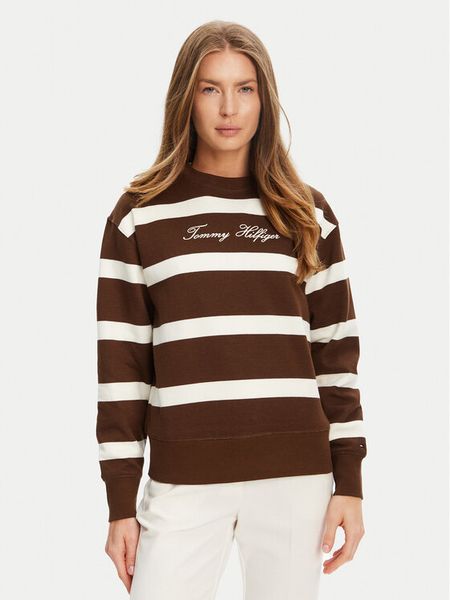 Tommy Hilfiger Bluza Script WW0WW45743 Brązowy Regular Fit. Brązowe bluzy damskie Tommy Hilfiger, m, bez wzorów, z bawełny, bez ramiączek, bez kaptura. Za 419.99 zł.
