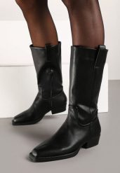 Czarne Kozaki w Stylu Kowbojek z Kwadratowym Noskiem Sanalea. Czarne kozaki damskie Born2be, bez wzorów, z zamszu, bez obcasa, na obcasie, bez zapięcia. Za 189.99 zł.